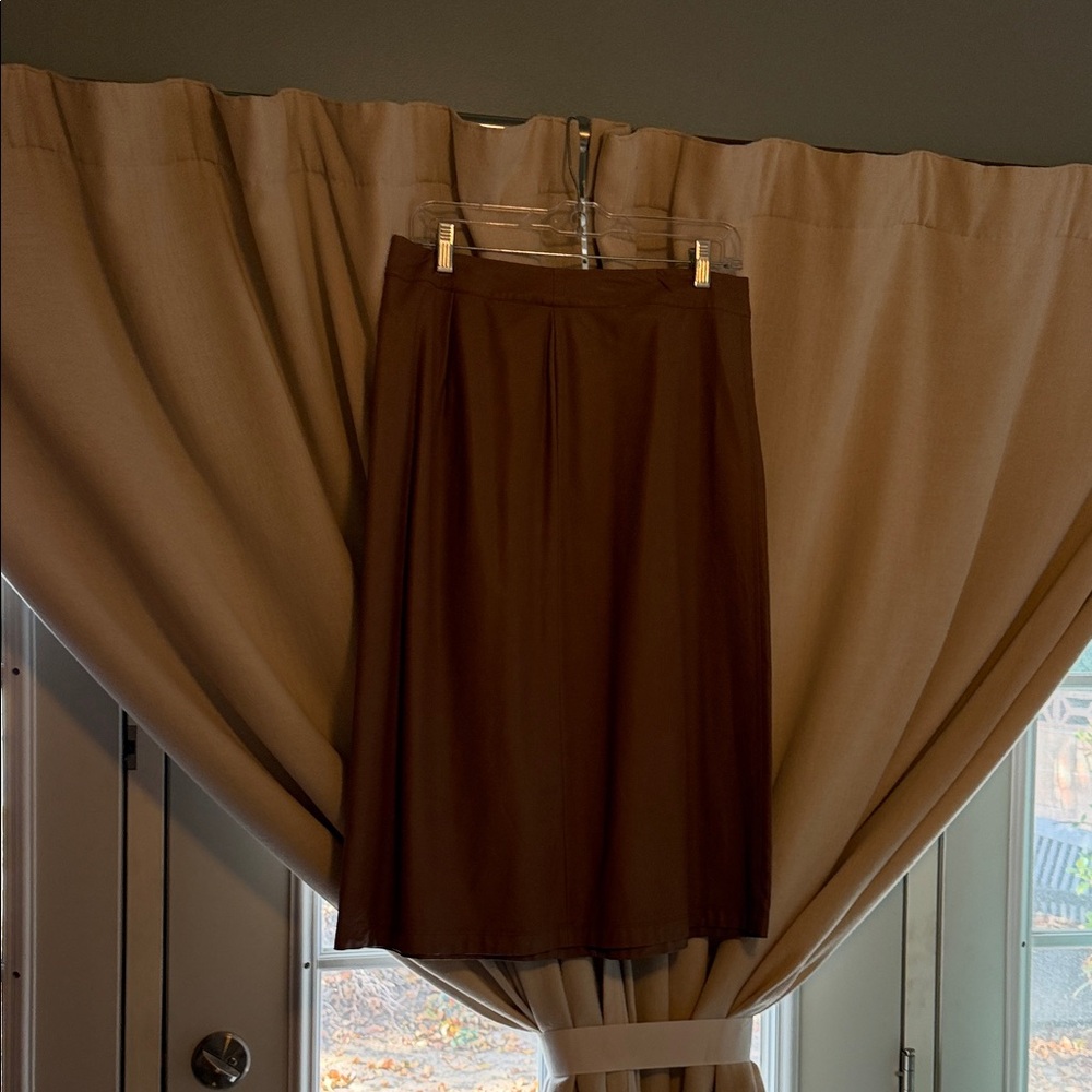 Elegant Brown/rose faux leather Midi Skirt